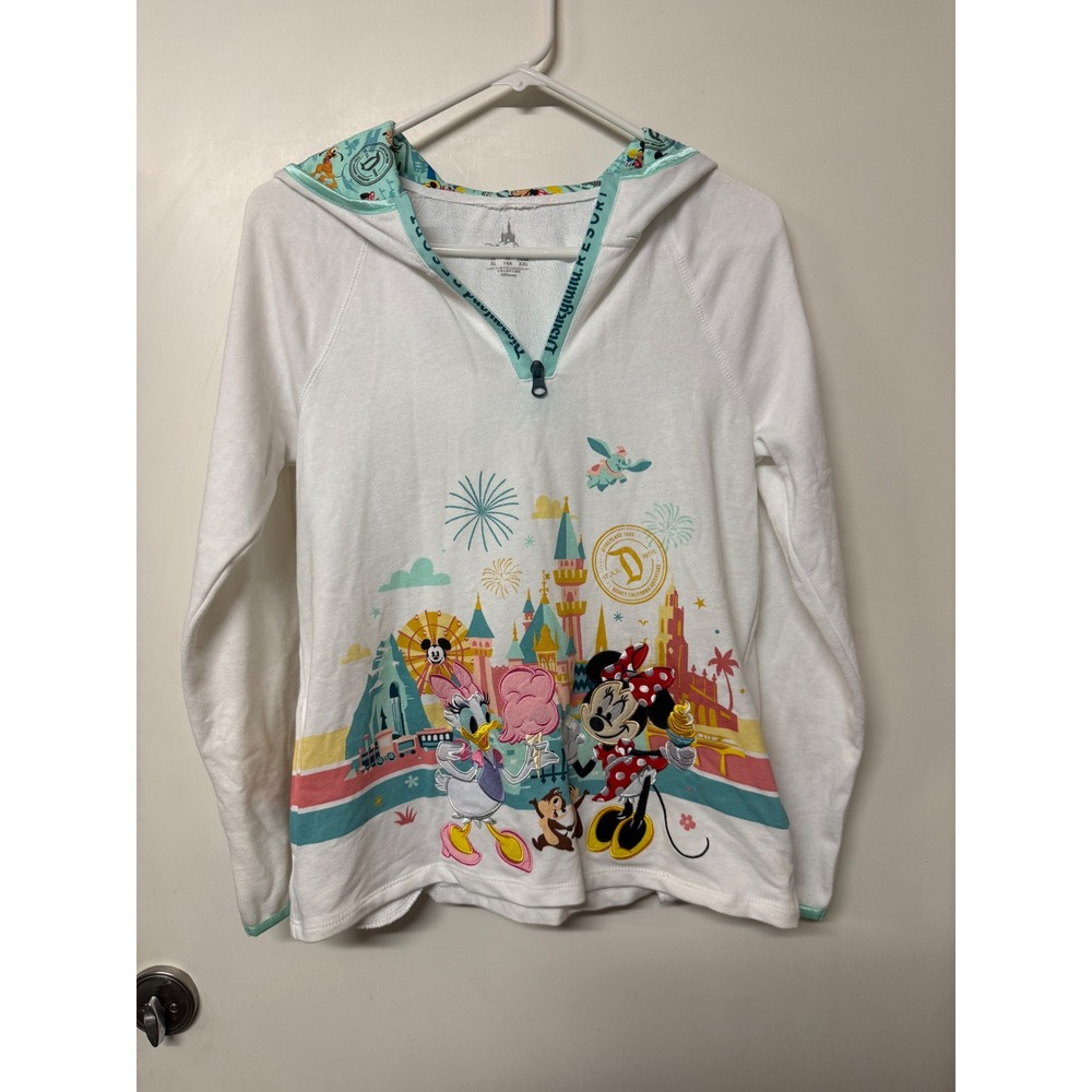 Disney Parks Disneyland Resort White Quarter Zip Hoodie Kids XL Daisy Minnie